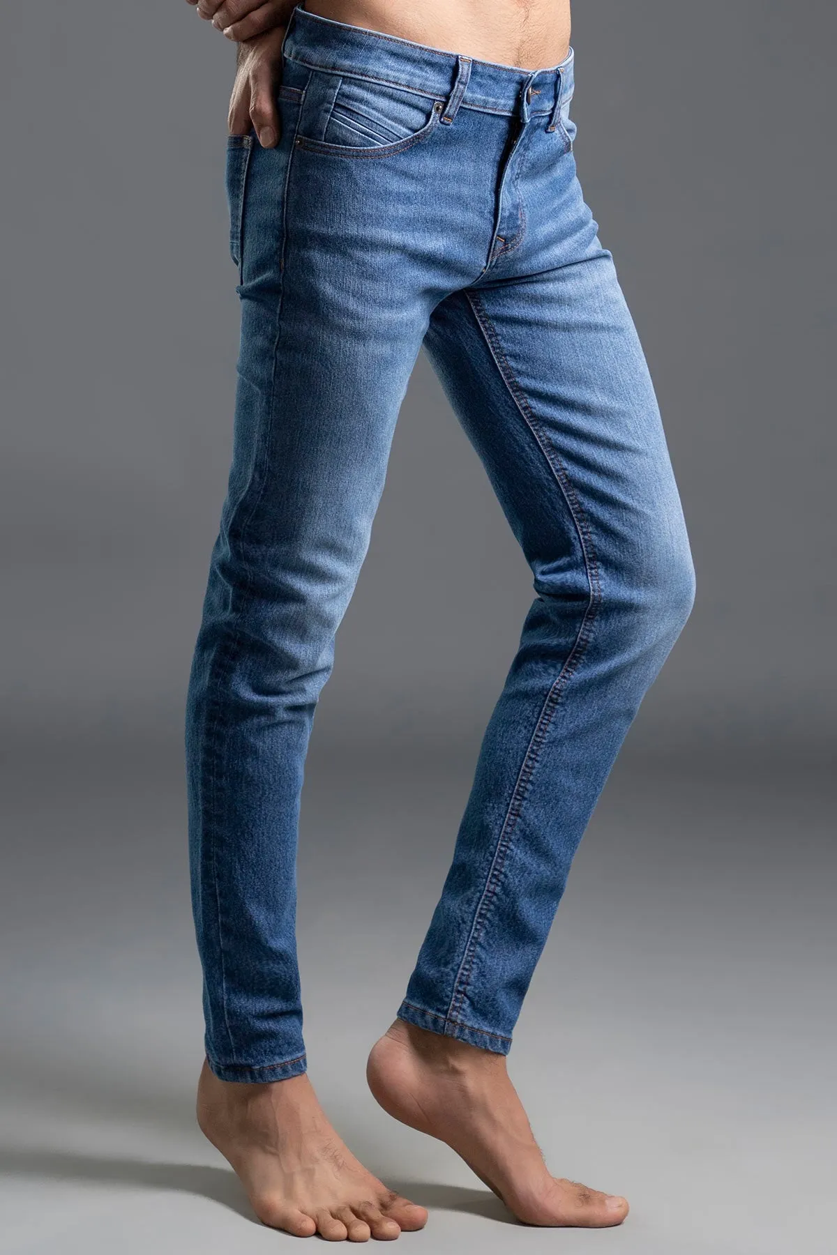 Skinny Mid Rise Jeans (Light Blue)