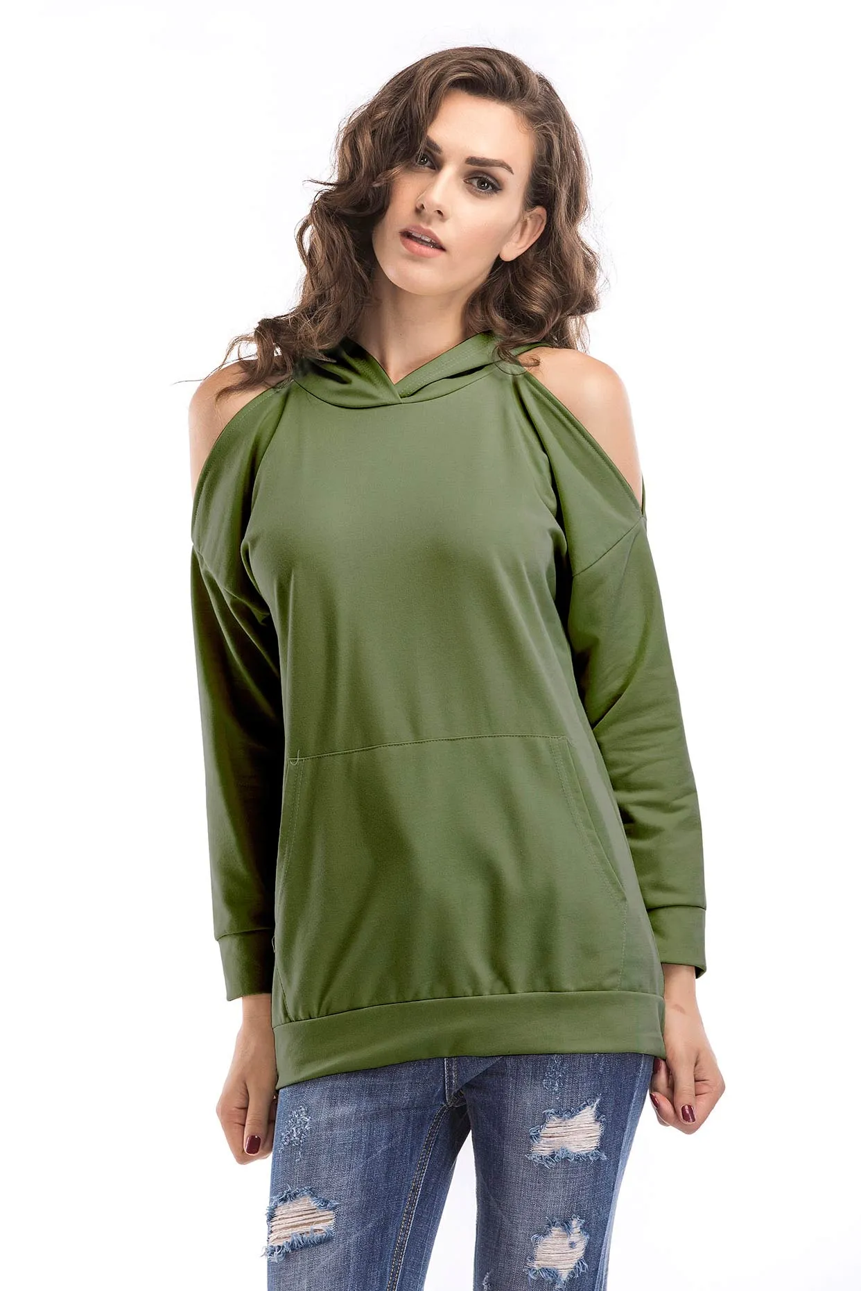 Solid Off-the-shoulder Pullover Sweatshirt