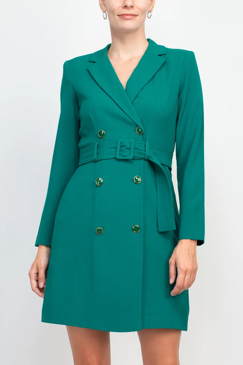 Taylor notched lapel collar long sleeve double breasted belted blazer dress