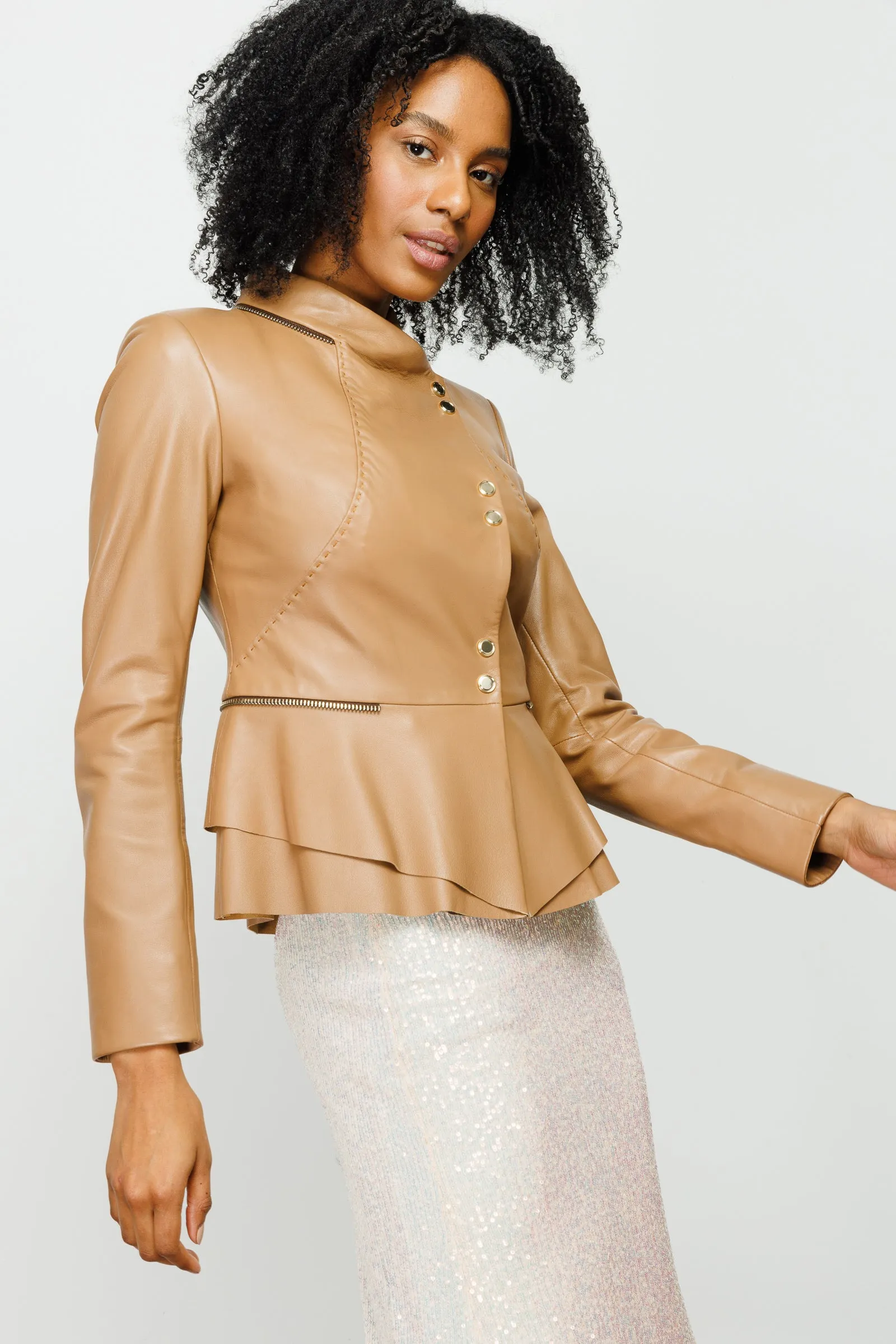 The Olmetti Tan Leather Women Jacket