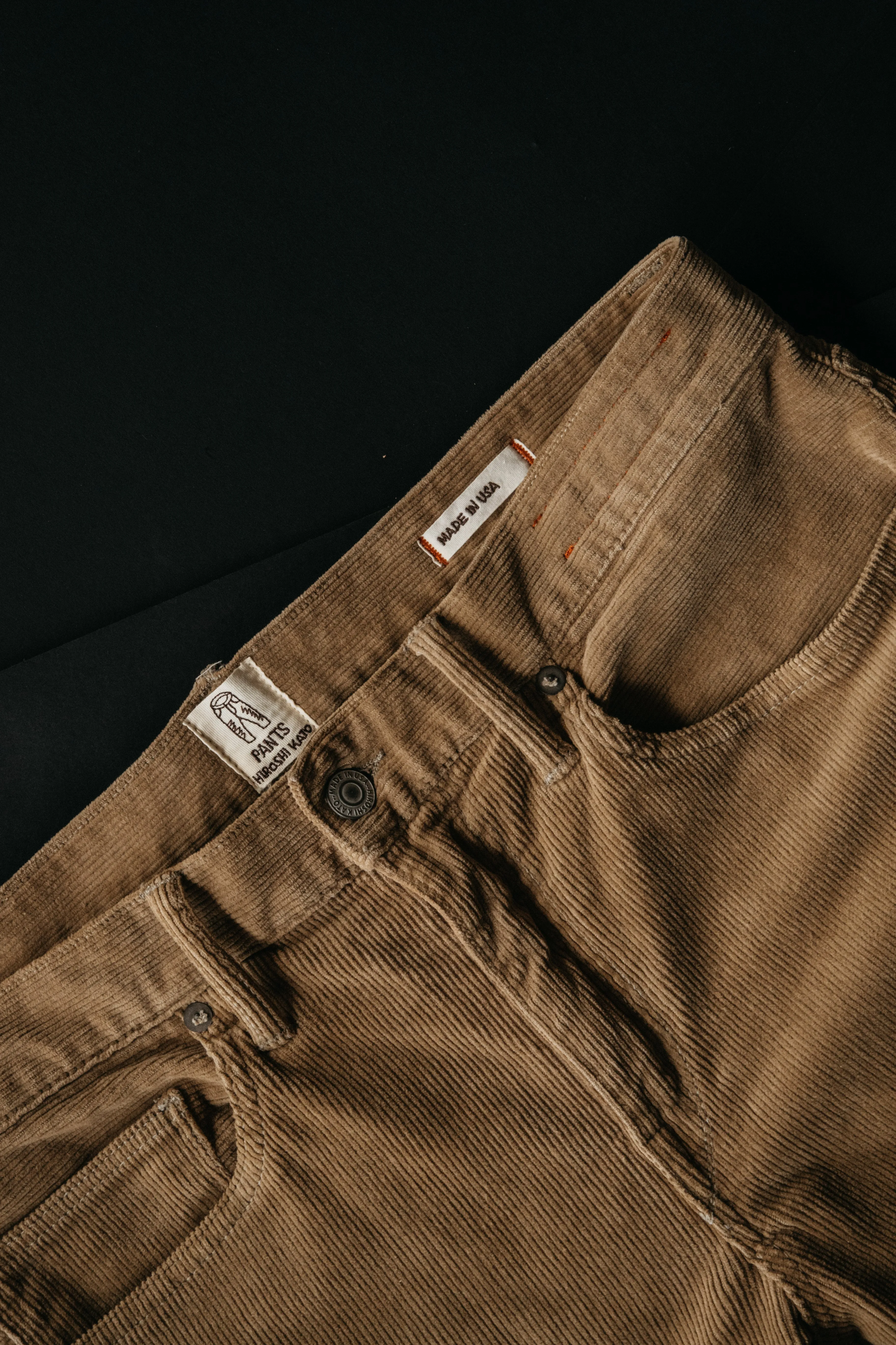 The "Pen" Slim Khaki Stretch Pinwale Cord Pant by Hiroshi Kato