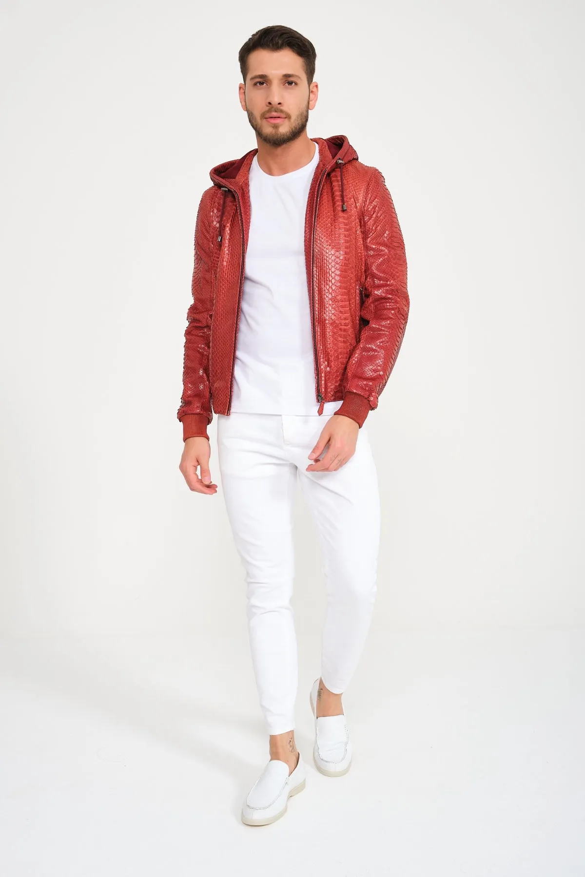 Tile Color Python Leather Jacket