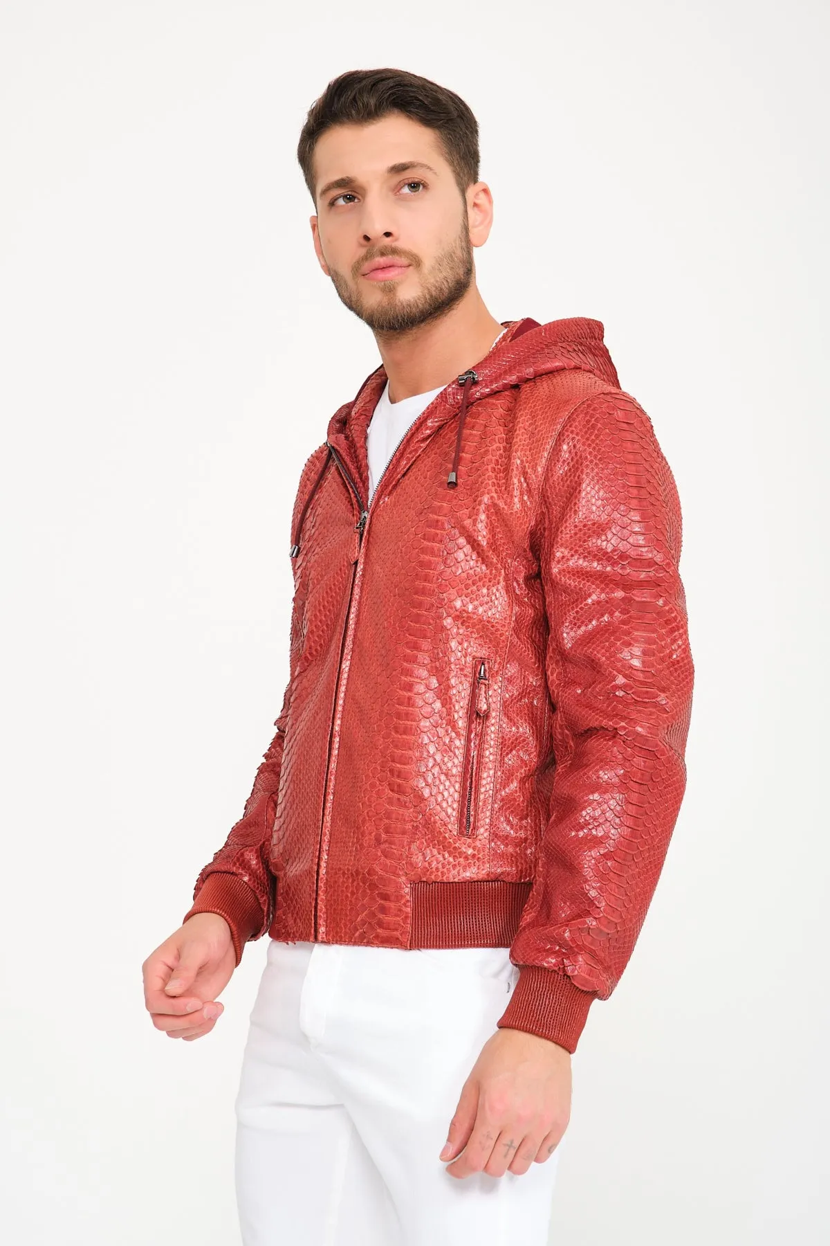 Tile Color Python Leather Jacket