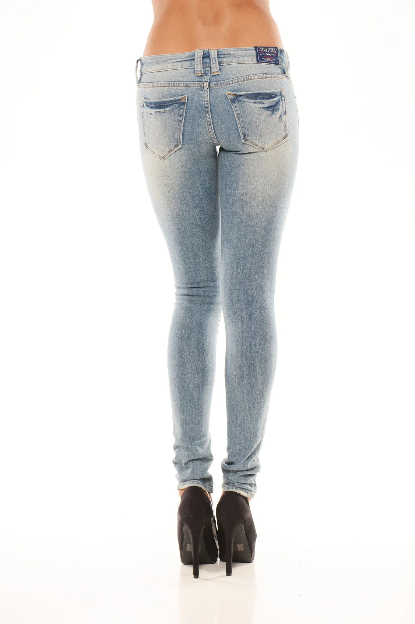 Ultra Low Rise Destroyed Skinnies - Medium Wash