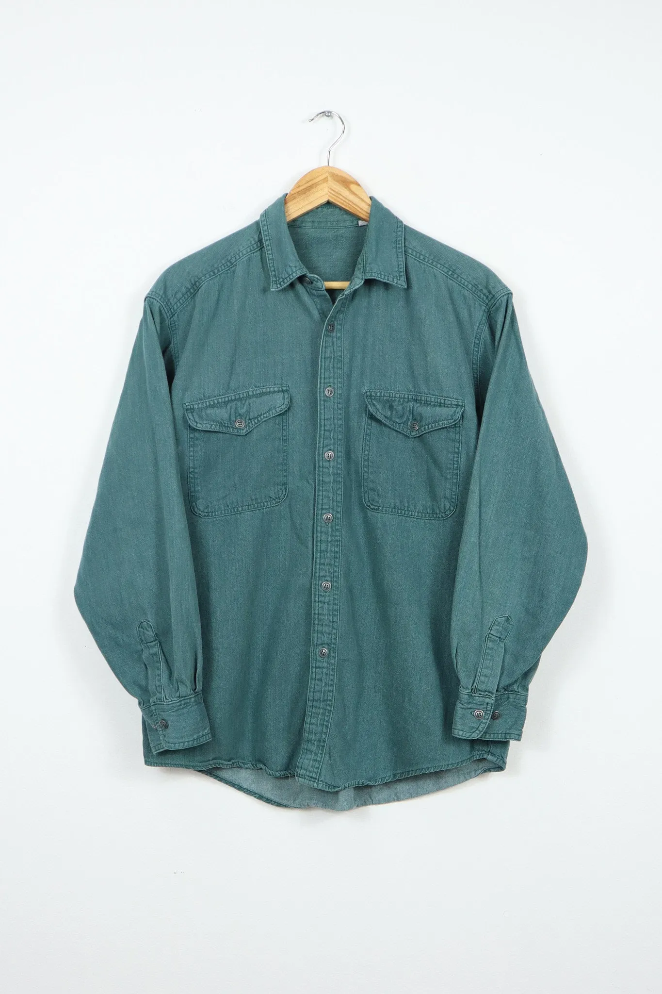 Vintage Green Denim Button-Down Shirt