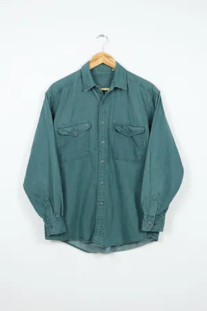 Vintage Green Denim Button-Down Shirt