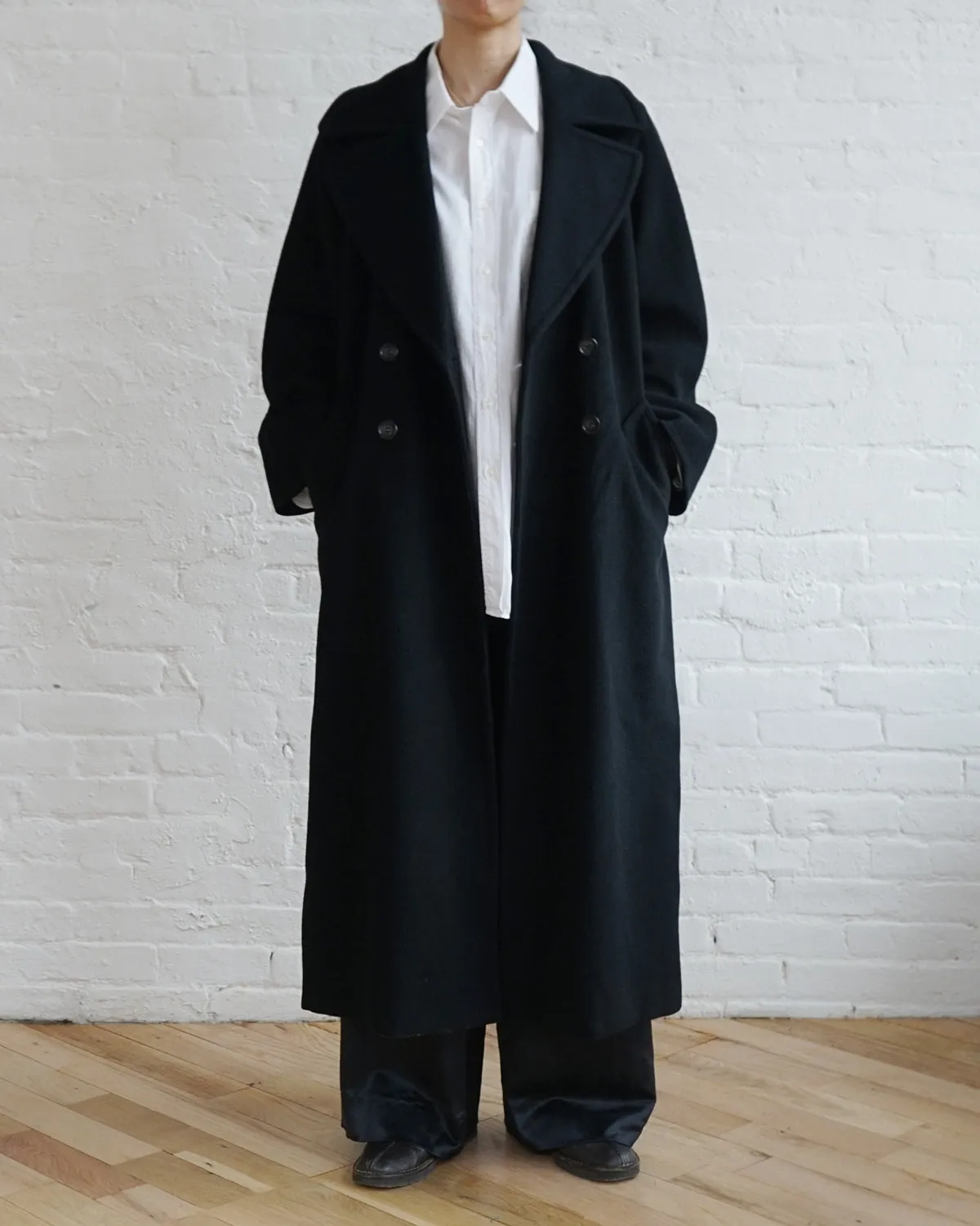 Wool Double Breasted Long Coat